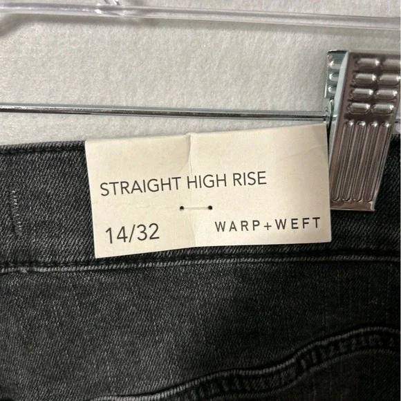 Warp + Weft Straight High Rise Women's Jeans Size 14/32 Charcoal Wash Split Hem - Picture 3 of 6